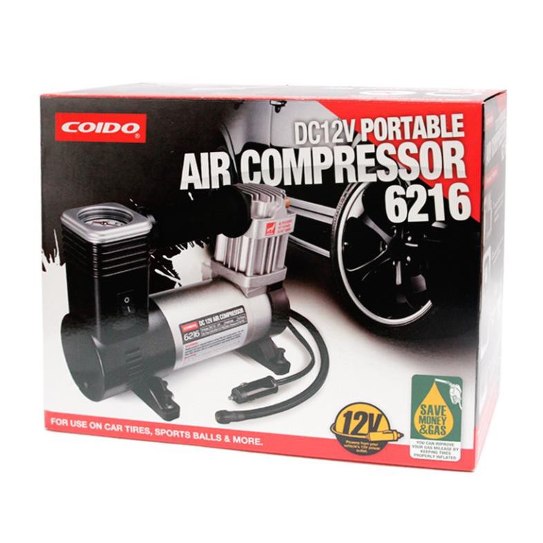 Máy bơm lốp ô tô 2 xi lanh COIDO 6216 - Nhập Khẩu Chính Hãng