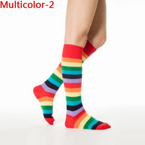 Vớ cotton cao cổ họa tiết sọc ngang nhiều màu sắc dành cho nữ