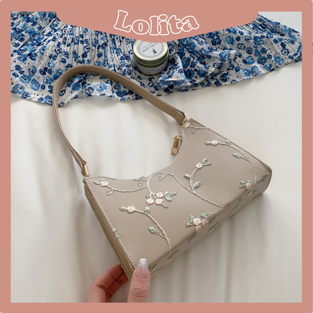 Túi Xách Nữ Kẹp Nách Đeo Vai LILAS Baggu Thêu Hoa Vân Nổi