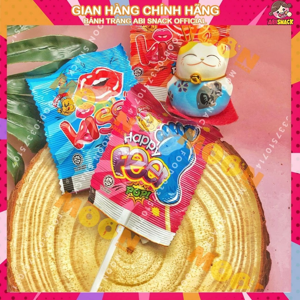Kẹo que mút cứng bàn chân/môi Beardy Happy Feet x Kiss Pop- ăn vặt ngon tuổi thơ