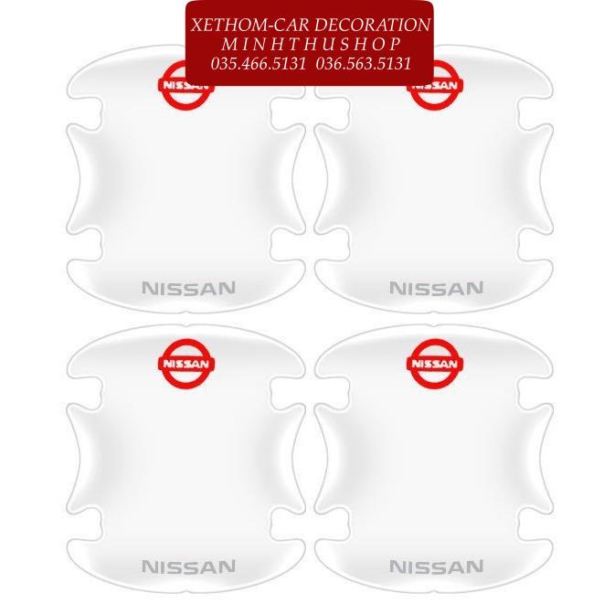 (Nissan) Bộ 10 Miếng Dán Silicon Chống Xước Hõm Cửa, Tay Nắm Cửa và Gương Có Logo Hãng Xe Nissan