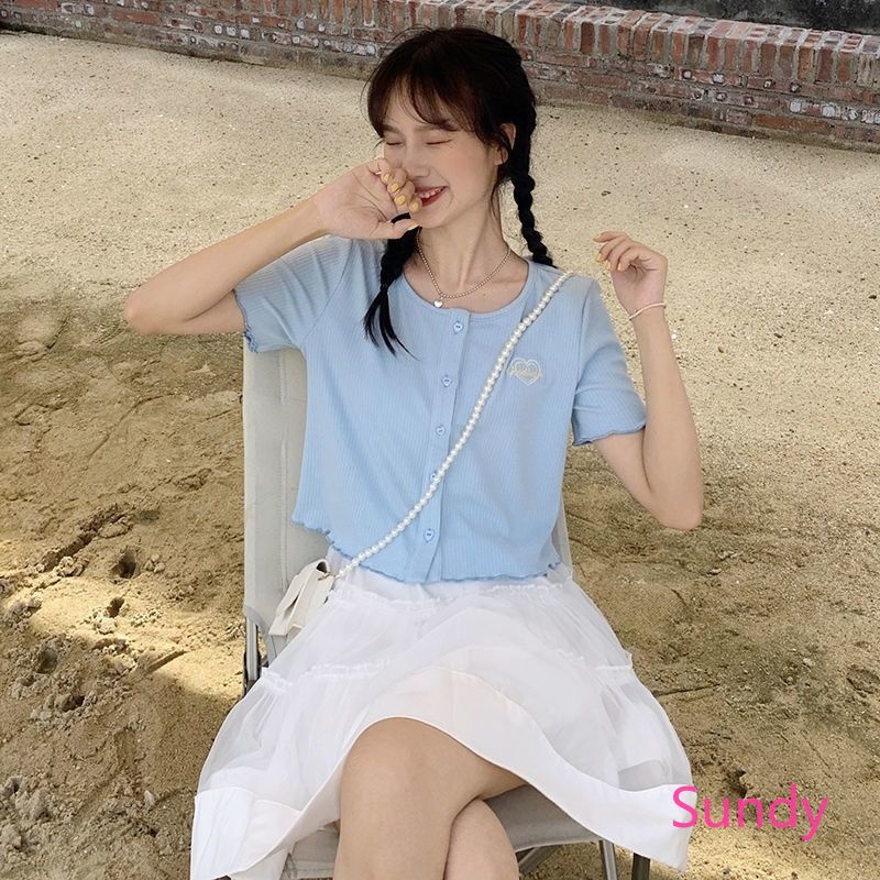 Áo Kiểu Cổ Tròn Dáng Rộng Thêu Họa Tiết Thời Trang Mùa Hè Hàn Quốc Cho Nữ