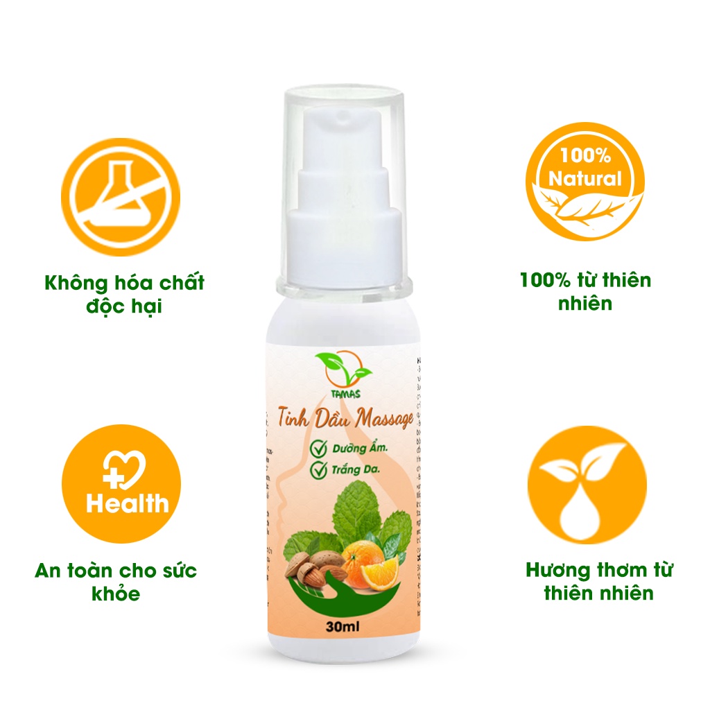 Tinh dầu Massage dưỡng ẩm trắng da TAMAS, chai 30ml thành phần từ thiên nhiên, an toàn cho da, không hóa chất độc hại,..