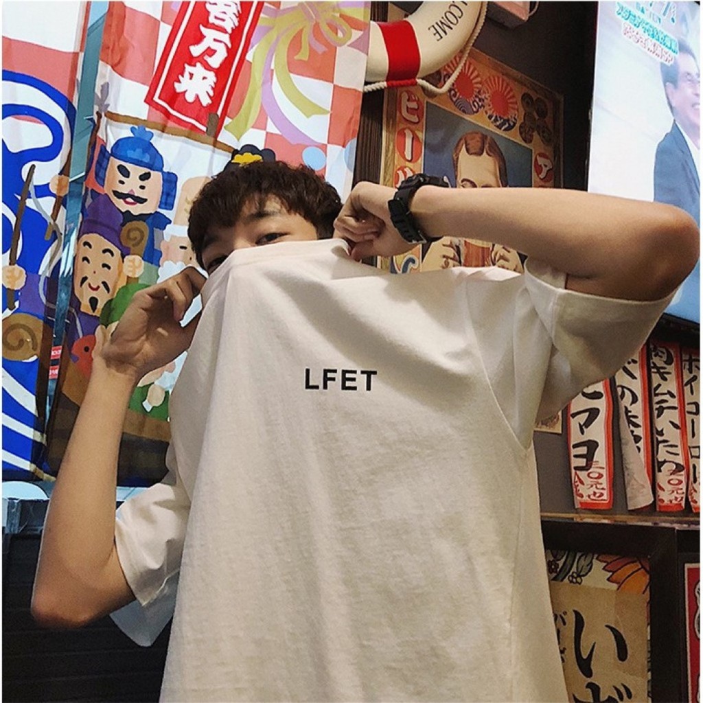 Áo thun nam nữ unisex tay lỡ LF basic tee form rộng oversize 2 màu trắng và đen cotton dáng xuông AT03
