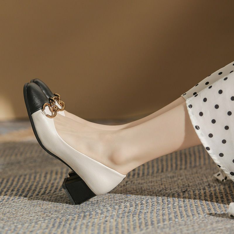 Giày công sở gót vuông vá mũi màu siêu đẹp da mềm gót vuông dễ đi