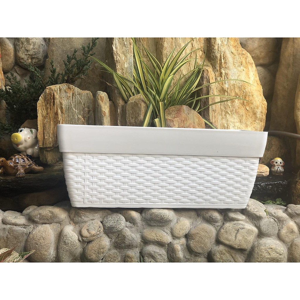 (50x21x22cm) Chậu nhựa cao cấp chữ nhật đan mây siêu dày xịn_Chậu mây đan chữ nhật giả sứ xịn