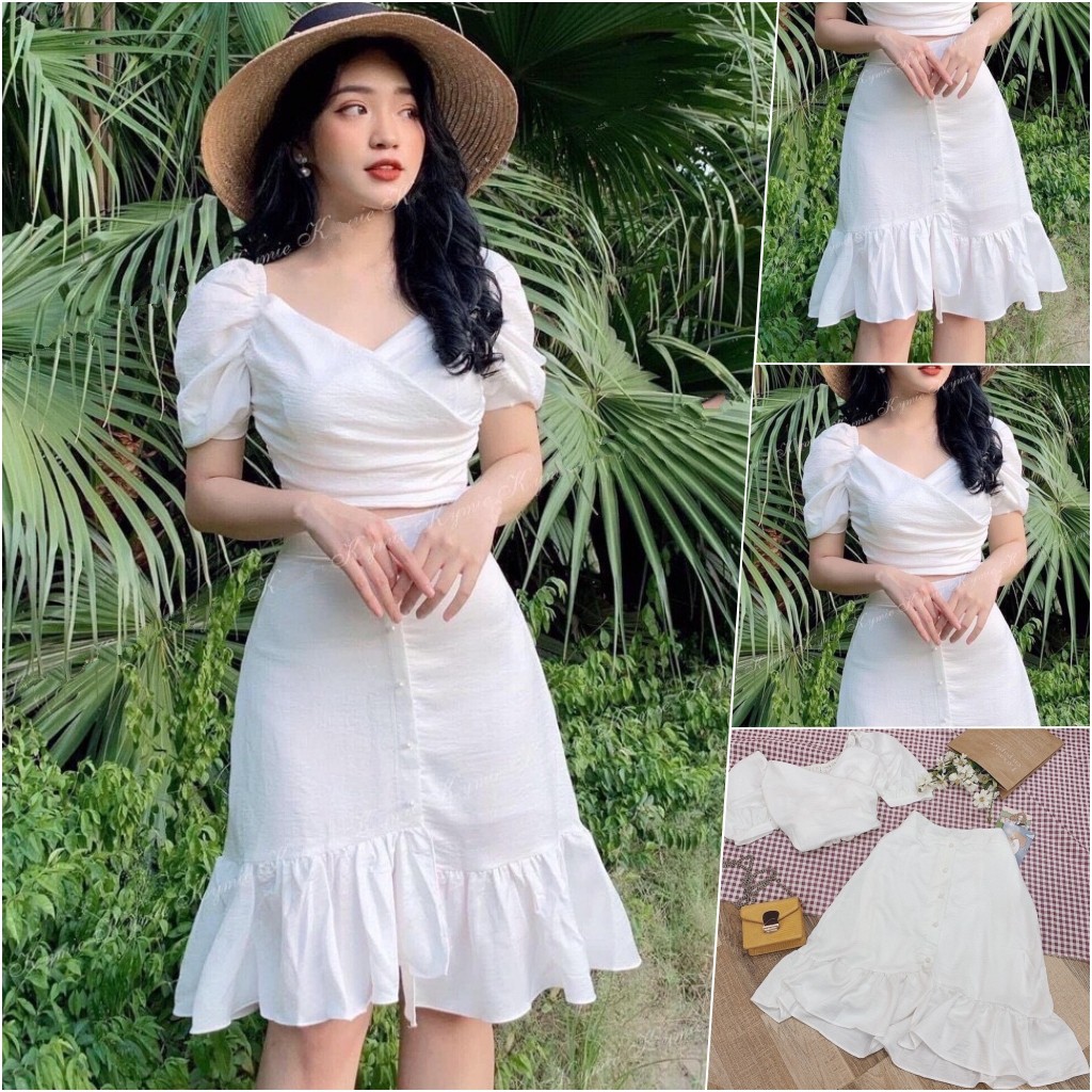 Set váy đuôi cá + áo cổ V