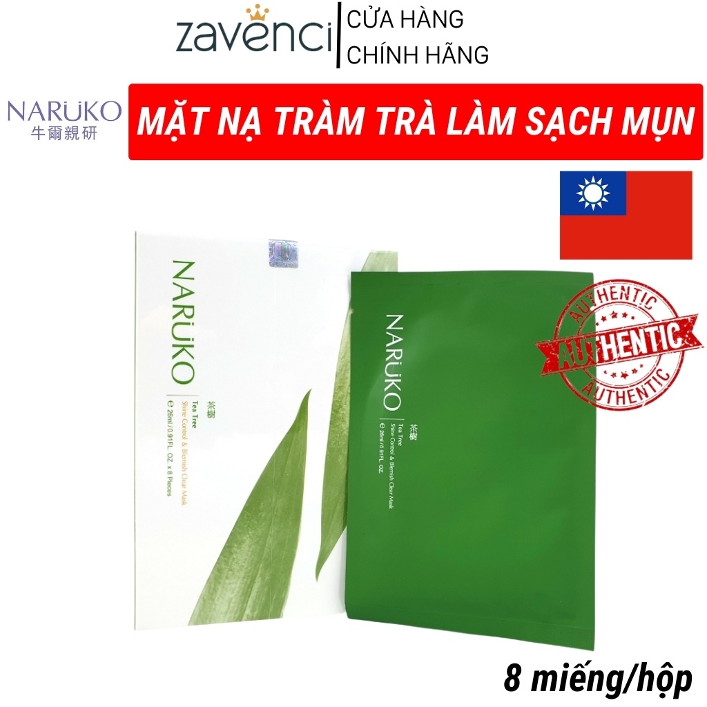 Mặt nạ giấy NARUKO dưỡng da tinh chất tràm trà giảm mụn 8 miếng/hộp - ZAVENCI Official