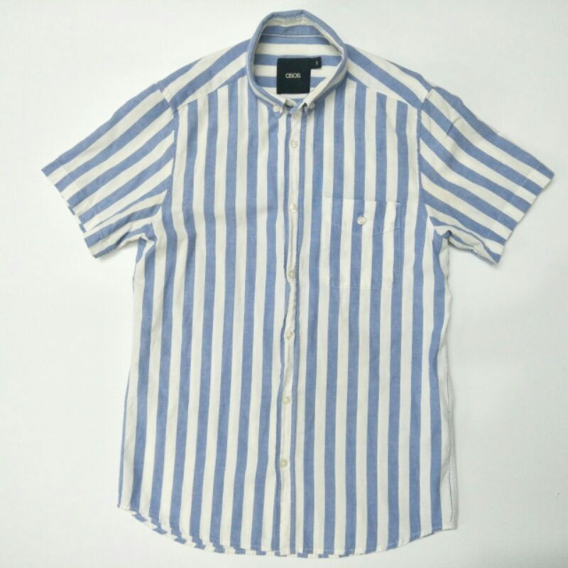 Sơ mi nam ASOS kẻ sọc xanh ngắn tay size S Secondhand