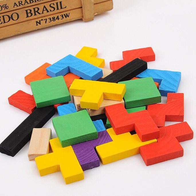 Đồ chơi xếp hình Tangram cho bé bằng gỗ 40 chi tiết. Kích thước: 27x18cm