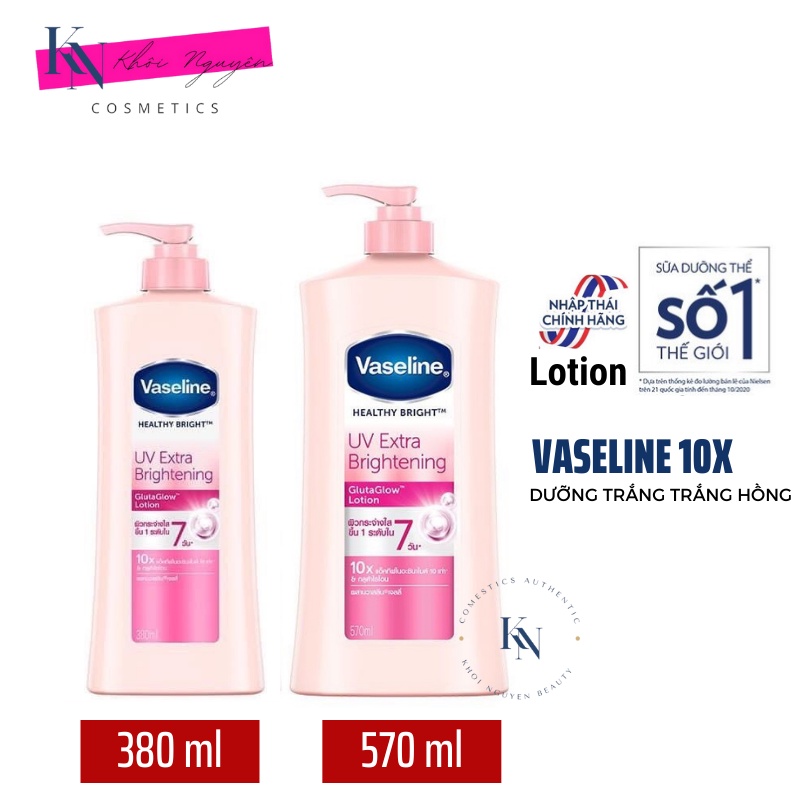 Sữa Dưỡng Thể Trắng Hồng Vaseline UV Lightening 10x Lotion Dưỡng Trắng Da Hiệu Quả 380ml Và 570ml