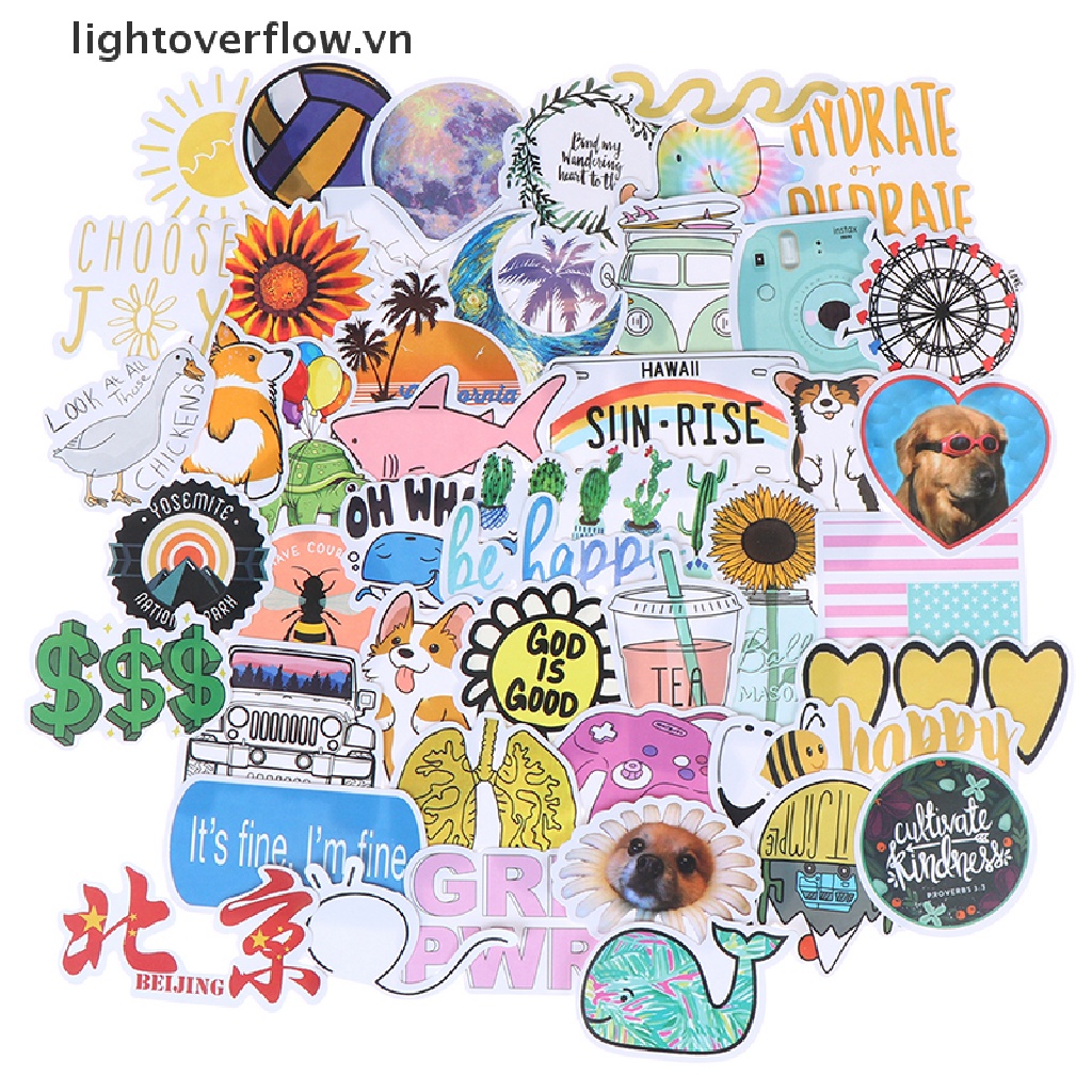 Bộ 50 Đề Can Họa Tiết Hoạt Hình Dễ Thương Dùng Trang Trí Vali / Laptop / Xe Đạp / Xe Hơi