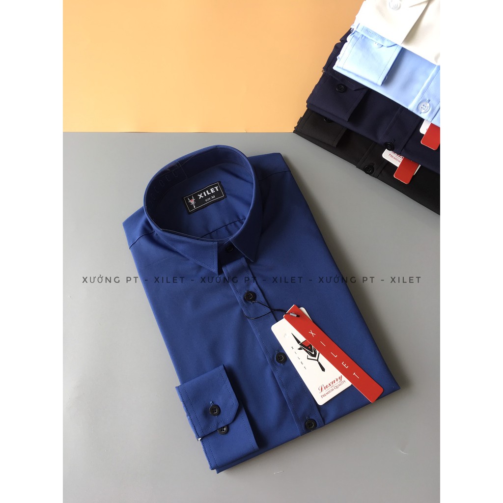 Áo sơ mi nam màu Trắng , Xanh nhạt , Xanh than , Xanh Lam và Đen chất nến trơn cotton thái siêu đẹp | BigBuy360 - bigbuy360.vn