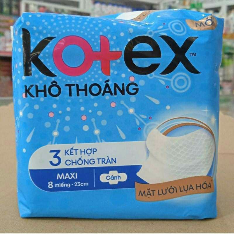 Băng vệ sinh Kotex khô thoáng - 3 kết hợp chống tràn - siêu mỏng - có cánh gói 8 miếng - 23cm