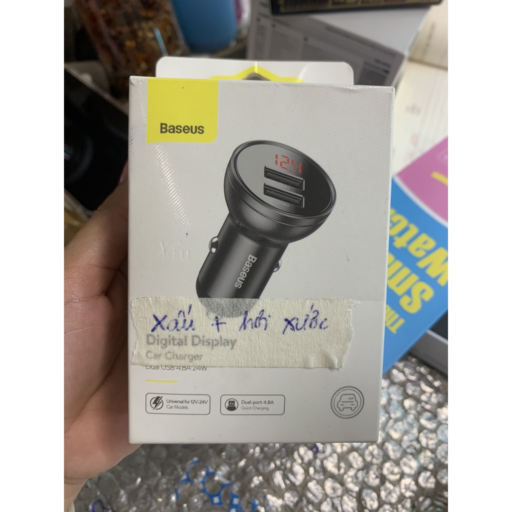 CHÍNH HÃNG CỦ TẨU SẠC nhanh Ô TÔ xe hơi BASEUS 2 cổng sạc usb 4,8a 24W