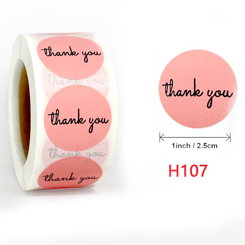 Cuộn 500 tem Sticker Thank you in màu tự dính - Tem cảm ơn siêu dễ thương màu hồng