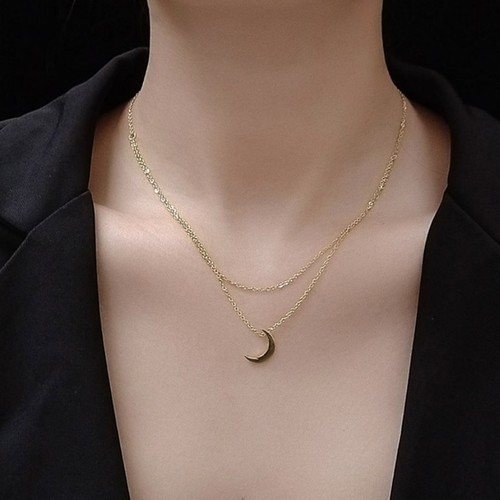 Dây Chuyền 2 Tầng Mặt Trăng Titan Ko Đen TT 3053