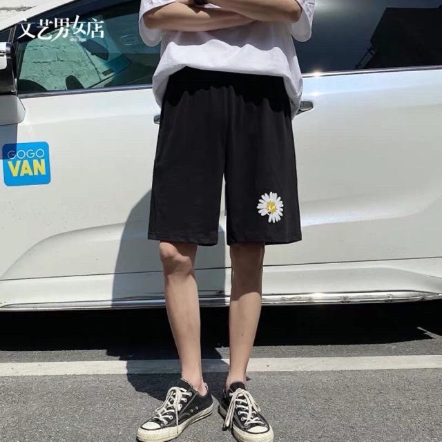Quần Short Kaki Nam Nữ Hoa Cúc Unisex Chất Co Giãn