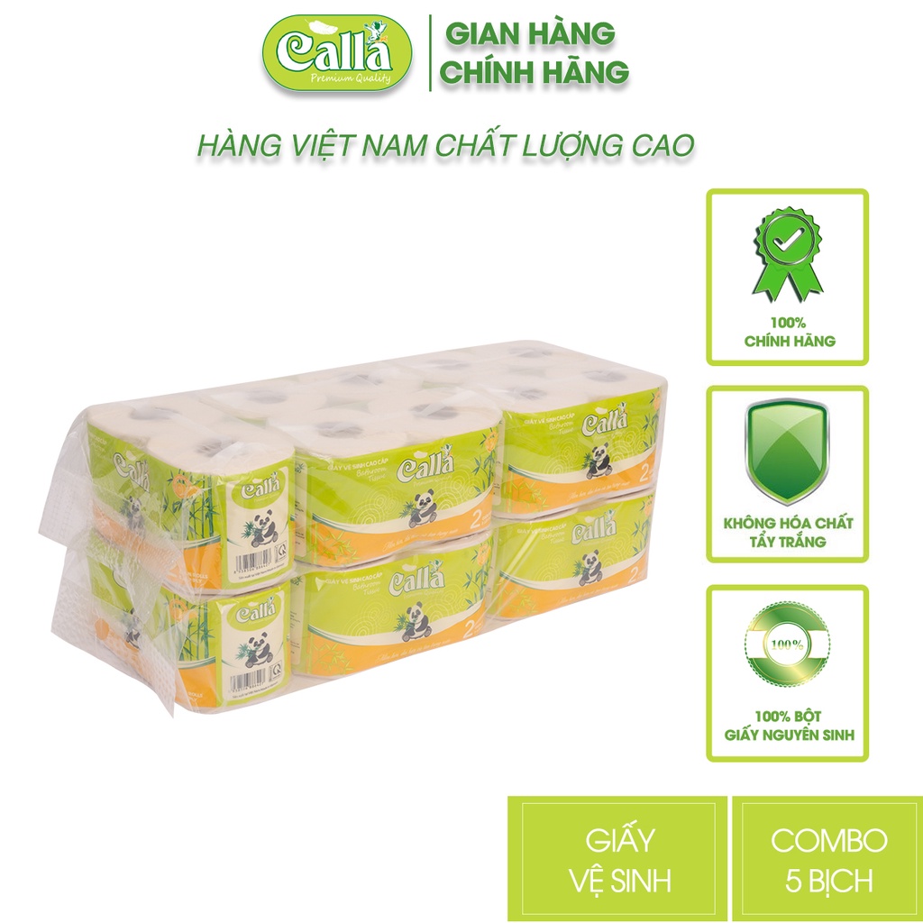 Combo 5 bịch Giấy vệ sinh Tre Calla 3 lớp *10 cuộn/ bịch không tắc bồn cầu, mềm mịn, không bụi không hoá chất tẩy trắng