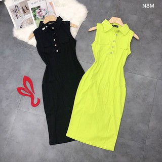 Đầm thun ôm cổ bẻ sát nách