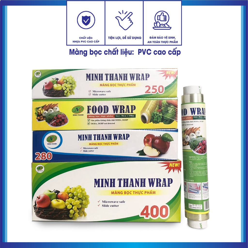 CHÍNH HÃNG Màng bọc thực phẩm SIÊU TIẾT KIỆM MINHTHANH WRAP 400 - Có dao cắt nhựa 30cm x 250m