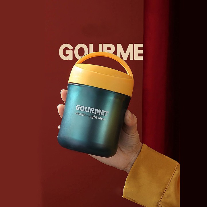 Bình ủ cháo GOURMET 500ml kèm muỗng, Hộp đựng thức ăn cho bé, đựng cơm văn phòng 2 lớp siêu tiên lợi