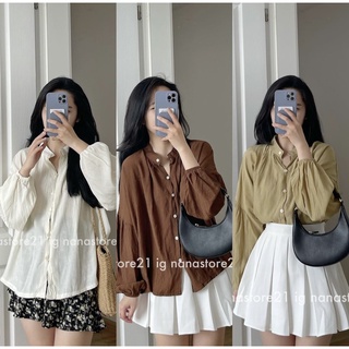 Áo sơ mi cổ tàu Hàn Quốc Sơ mi basic chất đũi mềm