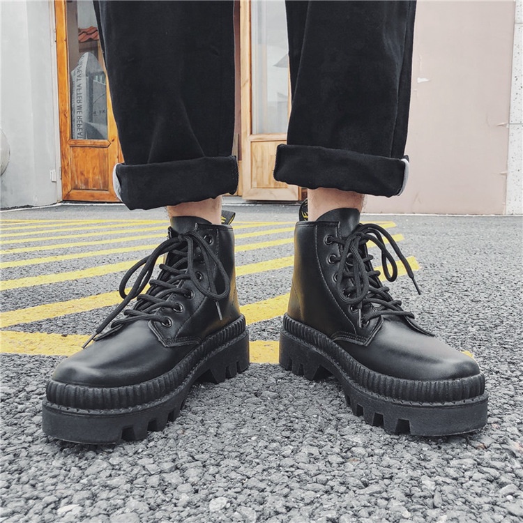 Giày bốt nam da cao cổ Hàn Quốc, giầy boot Martens ulzzang  thời trang tăng chiều cao, boot cổ cao buộc dây màu đen