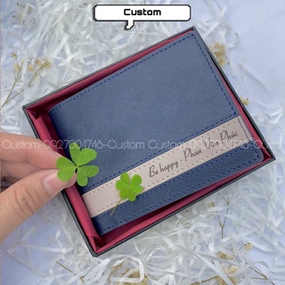 Ví khắc tên da saffiano, ví nam da thật 100% nhập khẩu, full box hộp, túi