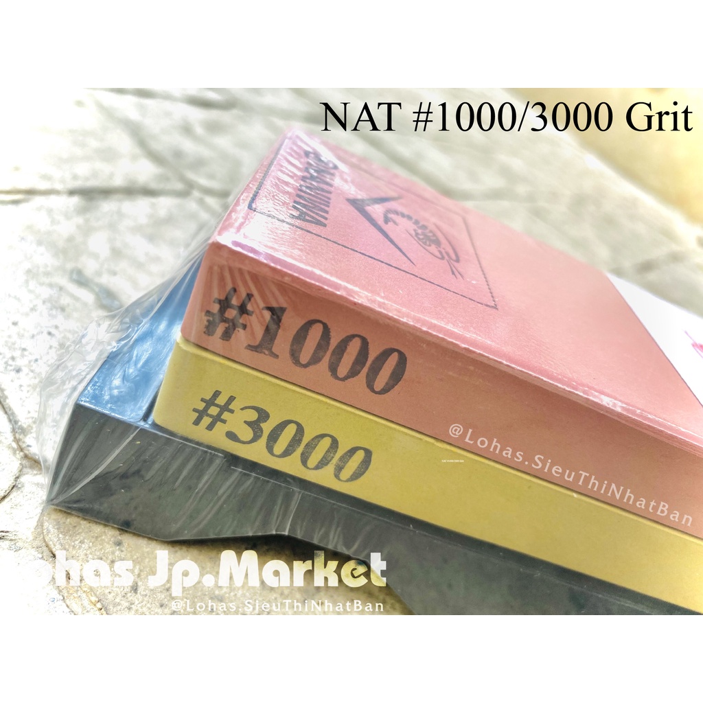 Đá Mài Nhật Bản Naniwa 2 Mặt kèm Đế ABS Mặt Trung/Mặt Tinh - Mài Bén/Mài Siêu Bén NAT: #1000/#3000-RD-VT | 185x65x30mm