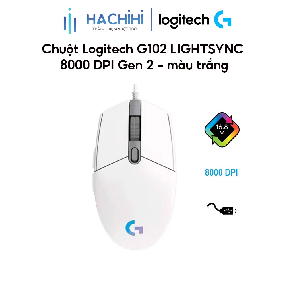 Chuột Logitech G102 LIGHTSYNC 8000 DPI Gen 2 - màu trắng