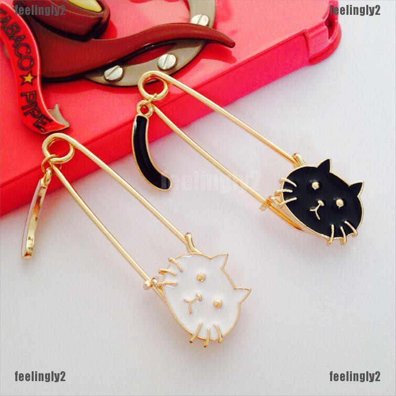 ❤Mặt Trời❤ Huy Hiệu Cài Áo Hình Mèo Trắng Đen Thời Trang