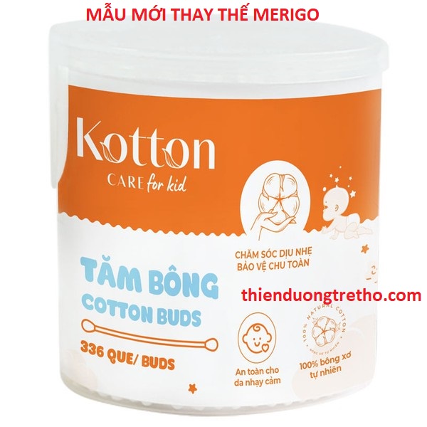 [MẪU MỚI CỦA MERIGO]Tăm Bông Trẻ Em Kotton Care For Kid Hộp Tròn 336 Que (bông Bạch Tuyết)