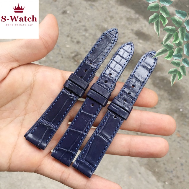 Dây da đồng hồ nữ da cá sấu mầu xanh cao cấp da bò đủ size12m/14m/16m/18m/20m/22m