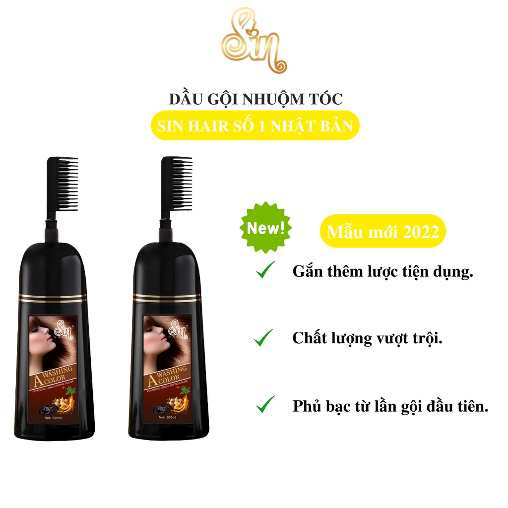 Số 1 Nhật Bản - Combo 2 dầu gội nâu - Dầu gội phủ bạc Sin hair phủ nhanh trong 15 phút