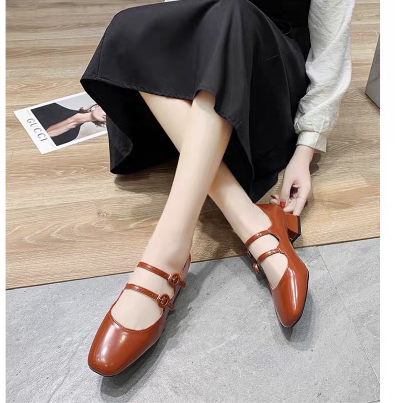 Giày Mary Jane cổ điển, giày vintage gót vuông 2-3cm, giày quai ngang