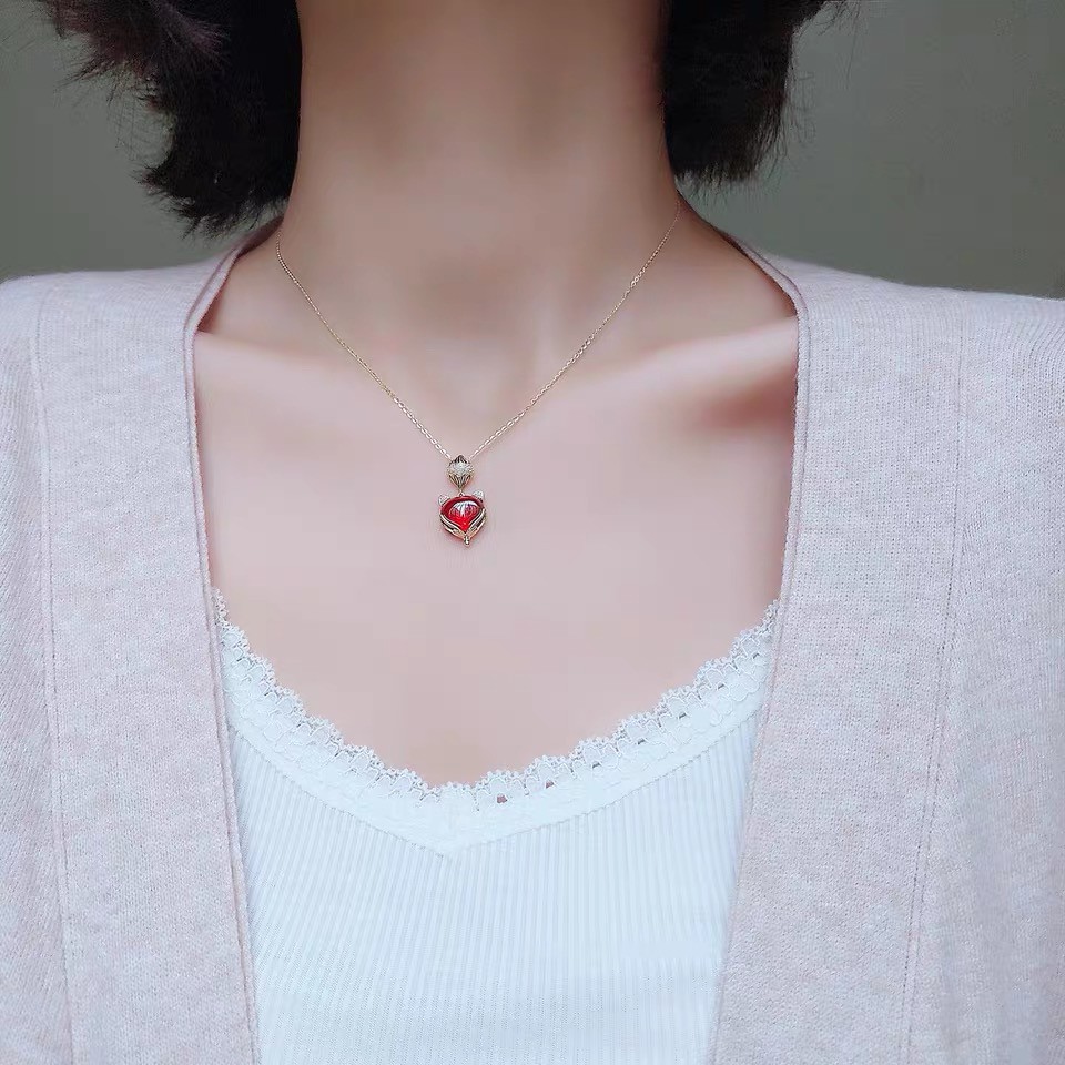 Dây Chuyền Bằng Thép Titan Mạ Vàng 18K Mặt Hình Cáo Màu Sắc Thời Trang