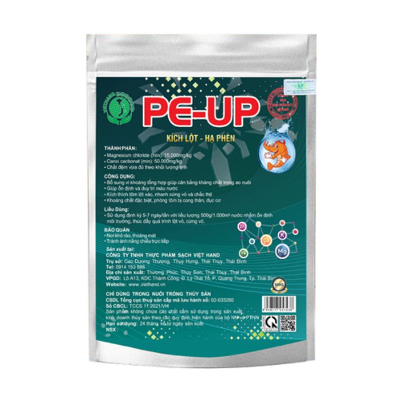 Khoáng Kích Lột & Hạ Phèn Cho Ao Tôm PE-UP VIETHAND gói 200gam