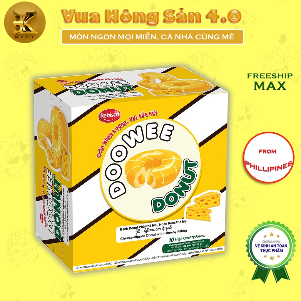 Bánh Doowee Donut phủ phô mai nhân kem phô mai tan chảy - Donut đóng gói đầu tiên tại Việt Nam – Hộp 10 cái - Chín