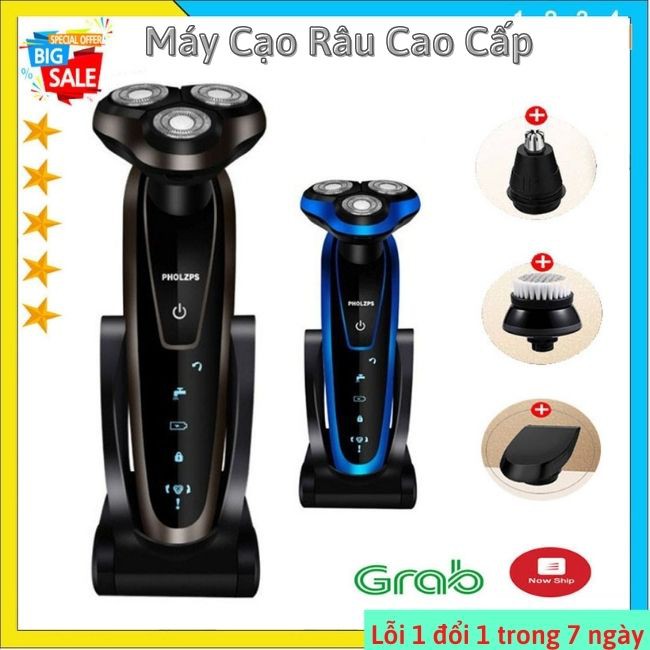 Máy Cạo râu , Máy Cạo Râu Đa Năng 3 Lưỡi Xoay Chống Nước IPX7 PHOLZPS 4D Cao Cấp Cạo Khô Không Rát