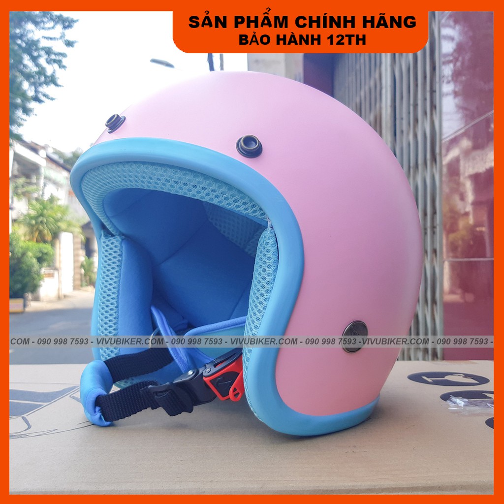 Nón mũ bảo hiểm 3/4 màu hồng loang trắng lót hồng siêu dễ thương - Mũ 3/4 hồng pha trắng lót hồng chính hãng