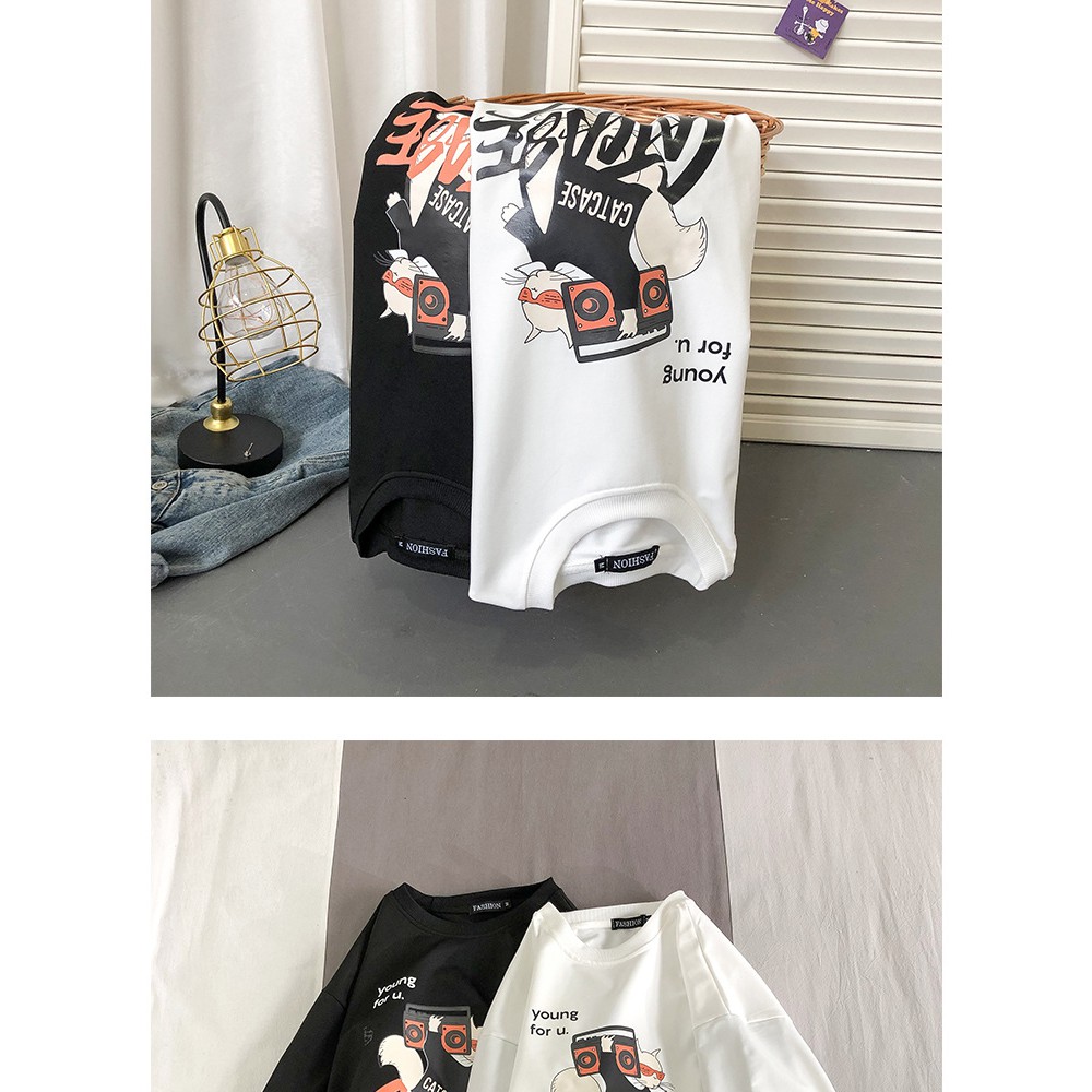 Áo thun tay dài Sweater form rộng UNISEX, in chữ CATCASE | BigBuy360 - bigbuy360.vn