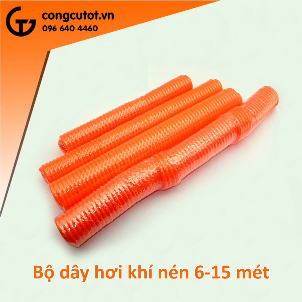 Dây Hơi Ø8mm Nén Khí Lò Xo, Dây Hơi Co Giãn 6m,9m,12m,15m có gắn đầu ổ bi kết nối SP20 - PP20