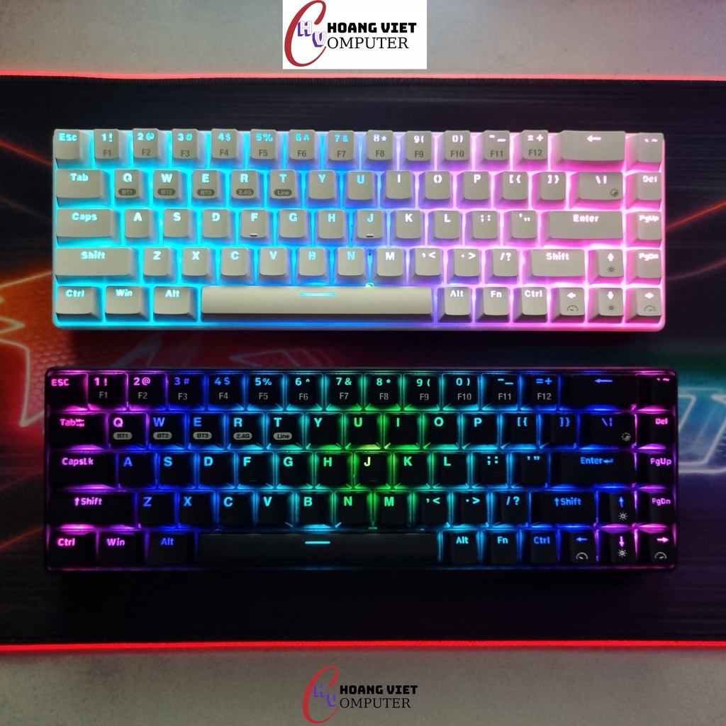 Bàn phím cơ không dây RF68 RGB rất đẹp - Bluetooth 5.0 | Wireless 2.4G | Dây type C