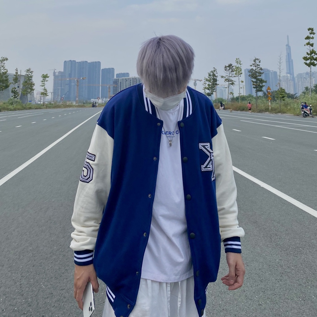 Áo Khoác Bóng Chày Bomber Varsity Nỉ Đẹp Nam Nữ Form Rộng Màu Xanh Nước Biển Navy 2 Lớp Cao Cấp Local Brand Xfire