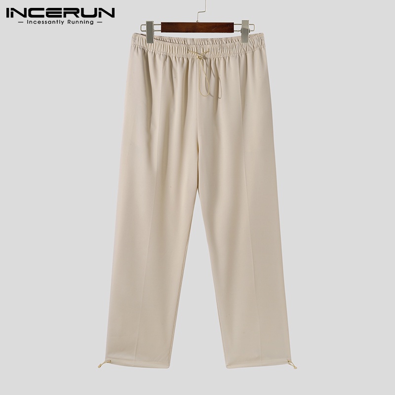 Quần baggy INCERUN dài màu trơn thiết kế dây rút thắt lưng cao co giãn hợp thời trang cho nam