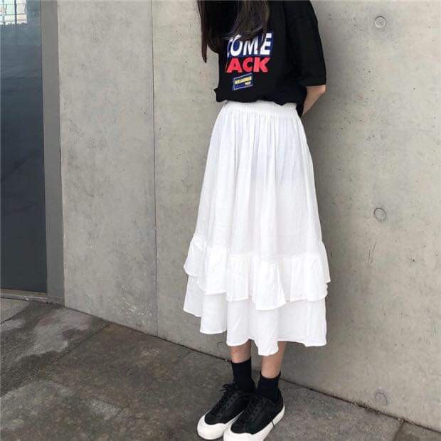 Chân váy ulzzang kaki 2 tầng dáng suông cạp chun form rộng chất kaki dày dặn ,chân váy ulzzang nữ dáng dài | BigBuy360 - bigbuy360.vn