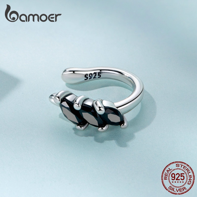 BAMOER Bông Tai Xi bạc 925 ĐíNh Đá Zircon MàU Đen