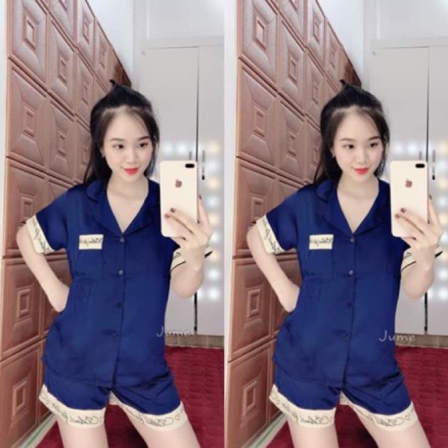 Bộ Lụa Pijama Chữ Ký Tay Cộc Quần Đùi-Chất Đẹp-Hàng Thiết Kế