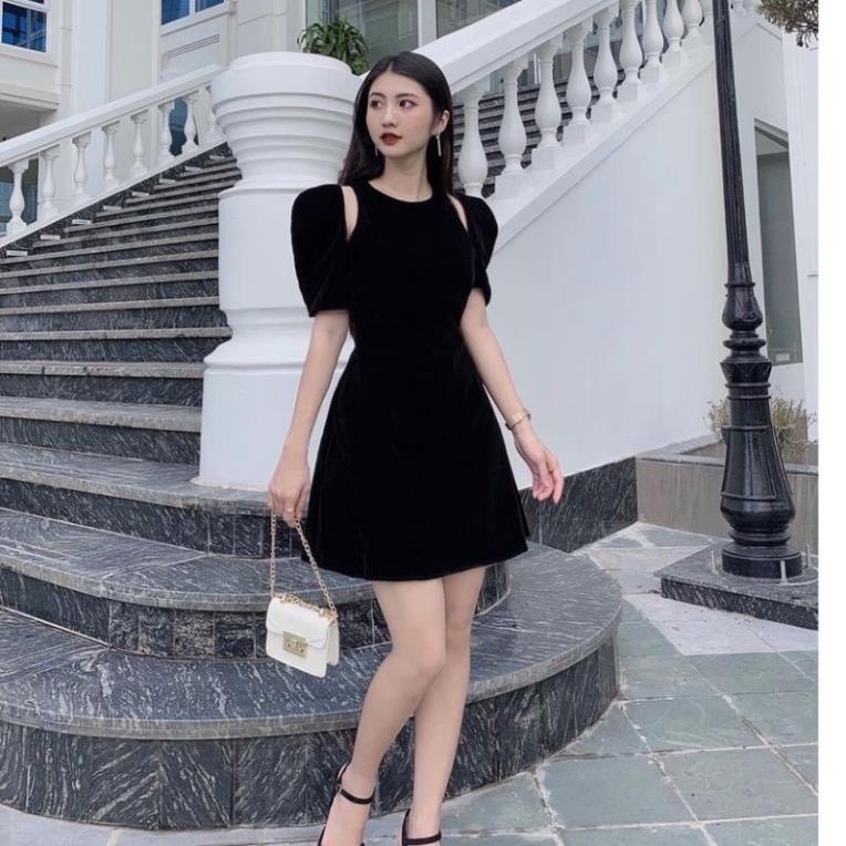 Váy Nhung Đỏ NADO, Đầm đỏ dự tiệc Cổ Tròn Tay Bồng Mặc Đi Chơi Tết Dáng Chữ A Đẹp Thời Trang Nữ Có Size S M L | BigBuy360 - bigbuy360.vn